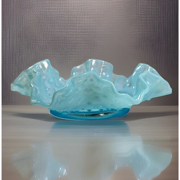 Vintage Fenton Turquoise Opalescent Hobnail BonBon Candy Dish Bowl Ruffled 6" - Picture 2 of 7